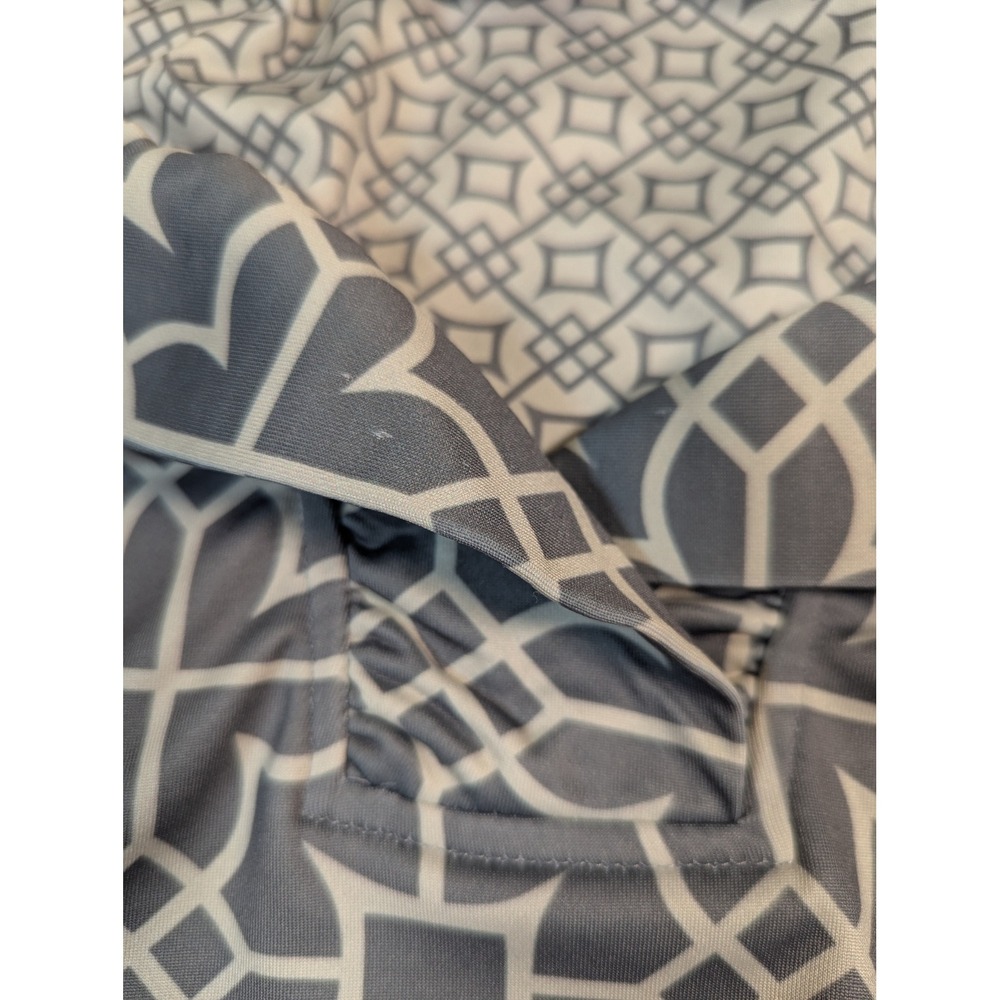 Gretchen Scott Grey Geometric Trellis Ruffle Collar Shift Dress Womens Small - Picture 9 of 9